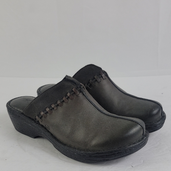 Born Avoca Gray Leather Slip On Women's Clogs. - Picture 1 of 12
